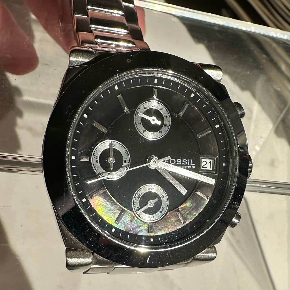 Fossil Black Mother of Pearl Ring Watch Unisex